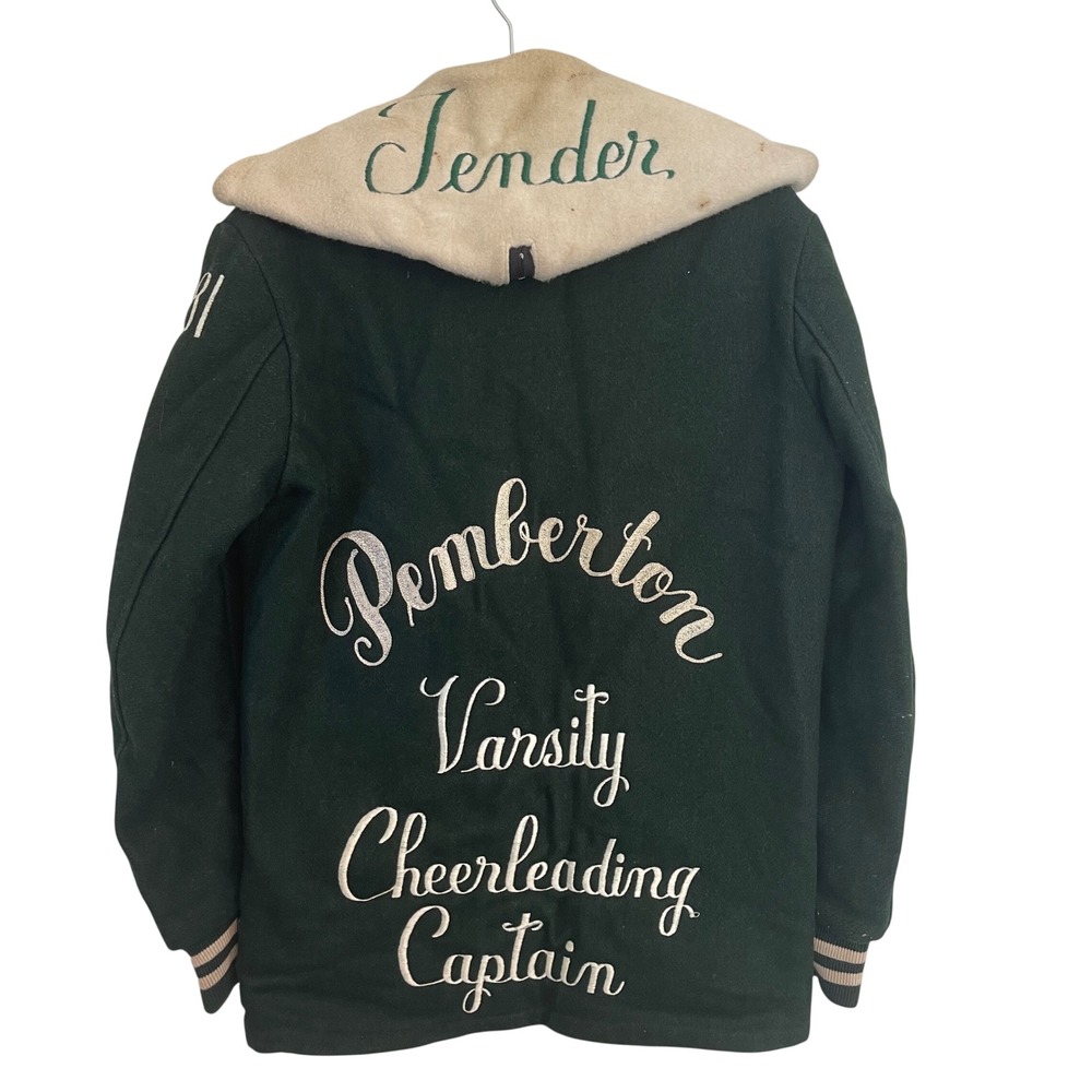 Vintage 1981 Deerfoot Varsity Jacket Green Wool Cheerleader Captain Size 34